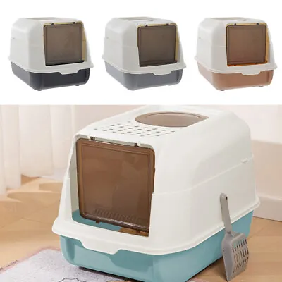 Cat Litter Tray Box Hooded Flap Door Extra Deep Anti-Spillage Toilet Box Uk • £11.94