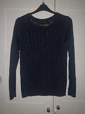 Musto Women’s Jumper UK 12 Navy Blue Cable Knit Sweater Rayon Cotton • £19.90