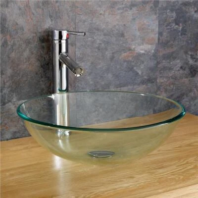 £70.13 • Buy Small Glass Countertop Basin Sink Bowl Ideal Cloakroom Clear Round Basin 310 Mm 