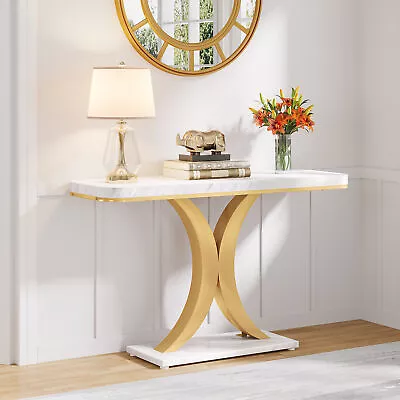 39  Narrow Entryway Foyer Table With Geometric Base Wood & Metal Console Table • $101.18