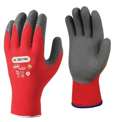 £3.77 • Buy Skytec Ninja Flex Work Gloves Latex Palm Grip Hand Protection Nylon Red / Black