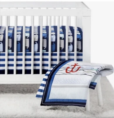 $59.99 • Buy Cloud Island By The Sea 4P Nursery Crib Bedding Set Navy Blues Whales Stripes
