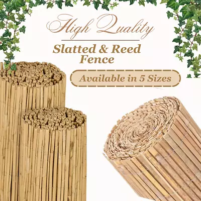 Natural Bamboo Garden Slat Reed Fence Panel Outdoor Privacy Screening Roll 3M/4M • £33.99