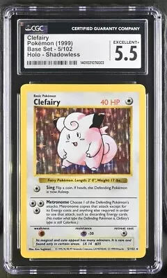 1999 Pokemon Clefairy Base Set Shadowless Holo Rare 5/102 CGC Graded 5.5  • $30