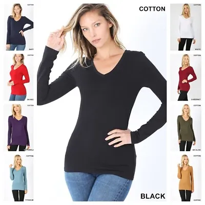 $13.95 • Buy NEW BASIC V NECK LONG SLEEVE FITTED TOP COTTON STRETCH T SHIRT REG N PLUS S-3XL