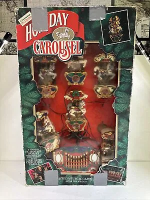 Vtg Mr Christmas Moving Holiday Carousel 1992 Music Lights 6 Horses • $74.99