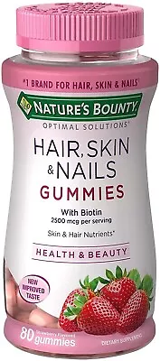 Hair Skin And Nails Vitamins With Biotin 80 Gummies 2500 Mcg Free Shipping • $11.90