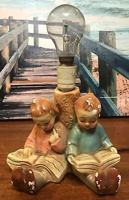 Vintage Ceramic Boy And Girl Reading Figurine Desk Lamp • $46.99