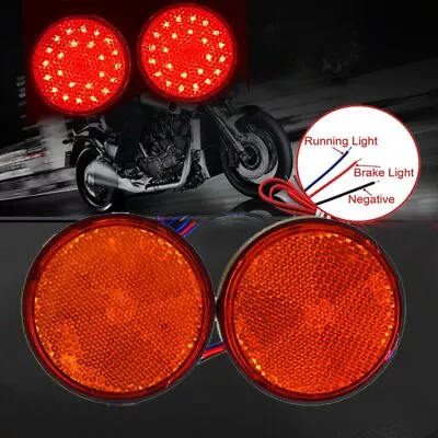 2x24LED Amber Round Reflectors Tail Brake Stop Marker Light Lamp Motorcycle ATV • $8.99