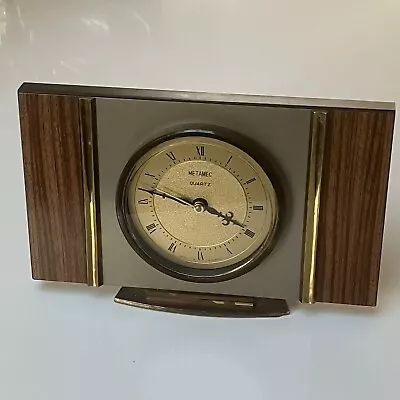 Vintage Metamec Mantle Clock 60s Mid Century Retro Wood & Brass Effect • £5