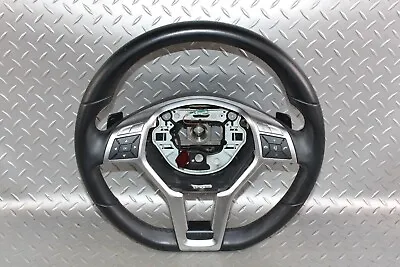 12-15 SLK Black Leather Steering Wheel Flat Bottom Paddle Shifter Radio Control • $156.59