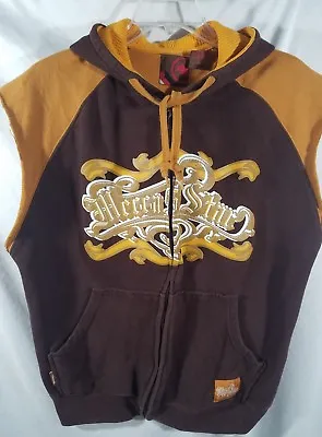 Mecca Apparel Men's Zip Front Hooded Jacket Large Logo Patch Brown Banded Bottom • $15