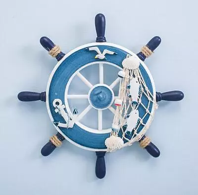 Nautical Beach Wooden Boat Ship Steering Wheel Home Wall Decoration Ornament • £9.59