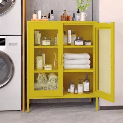 Metal Storage Cabinet With Mesh Doors Steel Display Cabinets • $180