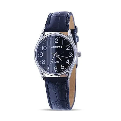 Mens Round Black Dial Black Leather Strap Band Classic Watch • $11.99