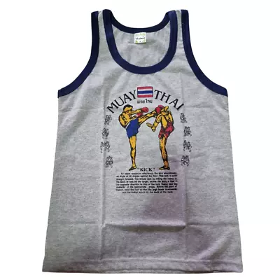 Top Tank Gray Muay Thai Boxing MMA Arts Cotton Vest Undershirt Singlet Men Women • $36.94