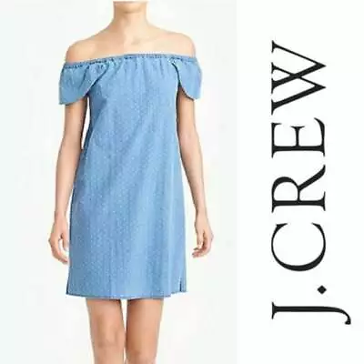 Women’s J. Crew Chambray Dobby Off-Shoulder Dress Size 10 • $19.99