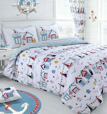£20.15 • Buy Nautical Bedding White Blue Beach Hut Boat Ship Seaside Duvet Cover Or Curtains