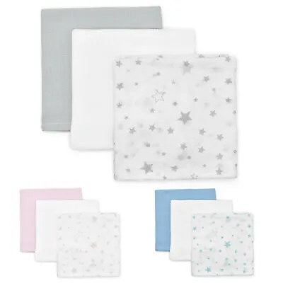 100% Cotton Muslin Cloth Newborn Baby 3 Pack Square 70x70cm Burp Swaddle Bib  • £6.50