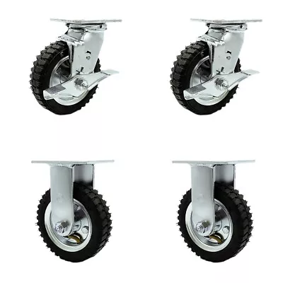 6 Inch Black Pneumatic Wheel Caster Set 2 Swivel With Brake Swivel Lock 2 Rigid • $166.88