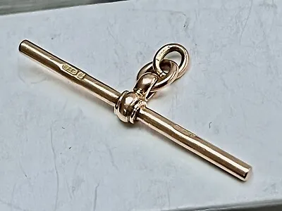 Vintage Solid Rose Gold 9ct Watch Fob T BAR 44mm  Hallmarked 9 Carat Heavy 3.9g • £225