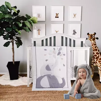 Playful Elephant Baby Crib Bedding Set For Boy Girl And Unisex Nursery - Baby Q • $138.23