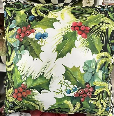 Mackenzie Childs Holly Check Pillow New NWT Christmas Pillow 18 X 18 X6 • $79