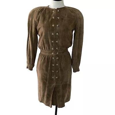 Valentino Vintage Womens Dress Size Small Brown Suede Leather Made In Italy 80s • $305.12