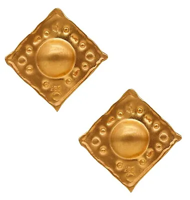 Jean Mahie Paris Artistic Vintage Squared Clips Earrings In Textured 22Kt Yellow • $5250