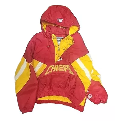 Vintage Kansas City Chiefs NFL Starter Pro-Line XL Jacket Pullover W Hood Red • $218.90