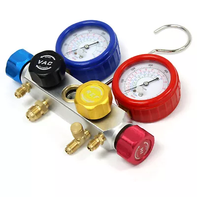 R410A R12 4 Way Valve Manifold Dual Gauge 4 Diagnostic Charging Testing Recovery • $36.99