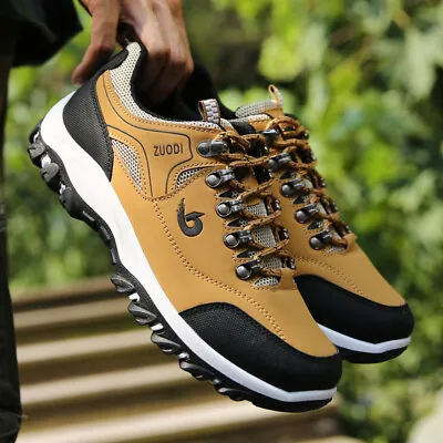 Mens Outdoor Anti-Slip Hiking Shoes Leather Waterproof Trekking Camping Trainers • £15.99