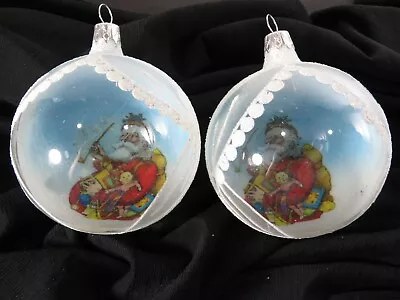 2 Vintage Rare Glass Santa Balls Mica Christmas Ornaments Columbia Lot B3595 • $7.96