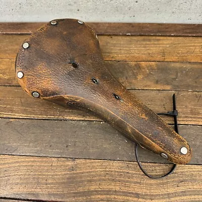 Vintage Wrights Seat W3n Saddle W3.N Leather Rivet   Tour Patina Klunker Eroica • $62.99