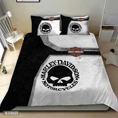 Harley-Davidson Small Motorcycles Logos And Big Skull Duvet Covers Set (4pcs) • $69.99