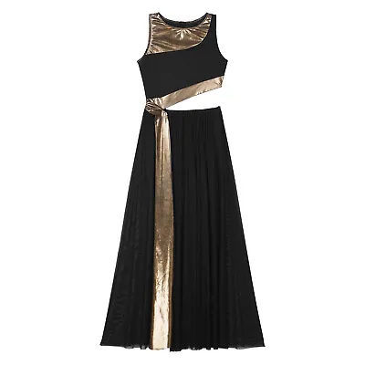 US Womens Metallic Liturgical Praise Dance Dress Sleeveless Lyrical Dancewear • $5.99