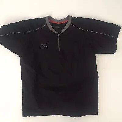 Mizuno Windbreaker Pullover Quarter Zip Short Sleeve Black Shirt Active Youth L • $12