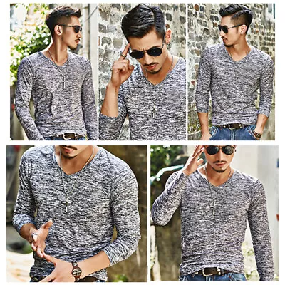 Men's Slim Tees T Shirts Long Sleeve Tops Undetshirts Casual V Neck Fashion  • $7.79