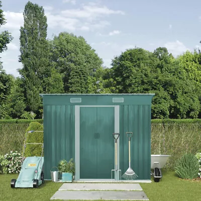 6' X 4' Free Foundation Metal Garden Shed Outdoor Storage Green Inc Base Frame • £175.99