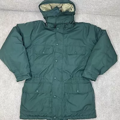 Cabelas Jacket Mens Medium Northern Down Waterproof Green Hooded Heavy Zip Snap • $49.99