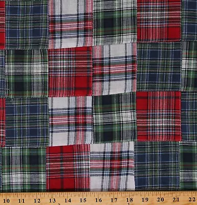 Cotton Stitched Patchwork Madras Plaid Red Blue Green Fabric BTY D270.09 • $9.95