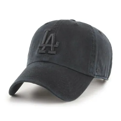 NWT Los Angeles Dodgers '47 Brand All Black Clean Up Adjustable Cap Dad Hat LA • $22.99