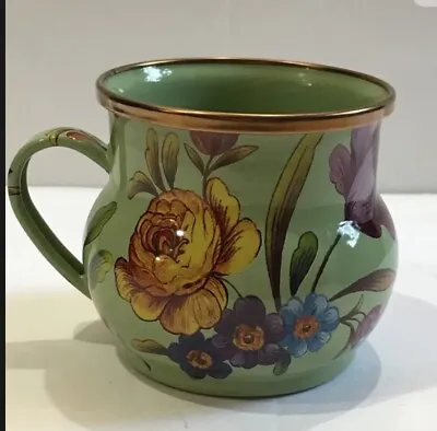 MacKenzie Childs Green Flower Market Enameled Mug Cup 16oz • $38