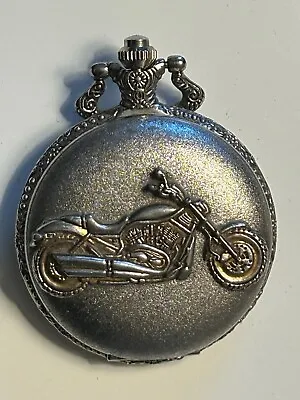 Geneva Motorcycle Pocket Watch In Gold/Silver With Intricate Silver Etching • $14.95