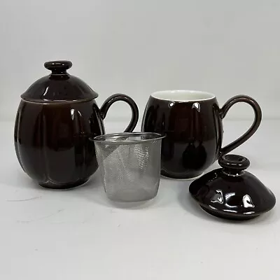Pair Of Teavana Brown Mugs With Lids And One Infuser Strainer Preowned  • $19.95