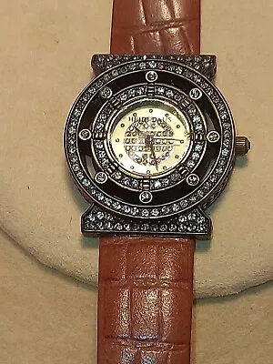 ~**HEIDI DAUS CRYSTAL WATCH**~#B8135~Brown Leather Band~NEW BATTERY • $35.99