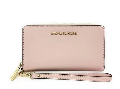 Michael Kors Jet Set Travel Large Phone Case Leather Wallet Wristlet Pink Blush • $58.98