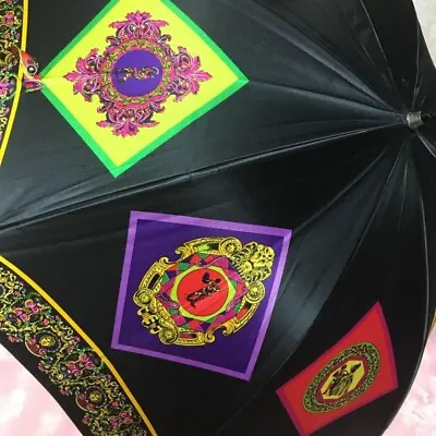 GIANNI VERSACE Long Umbrella Black Base Multicolor Rare Design Vintage Item • $193