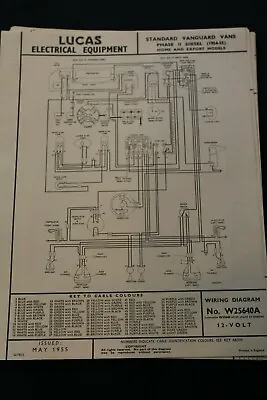 Standard Vanguard Vans Phase 2 Diesel 1954  Lucas Wiring Diagram • $12.63