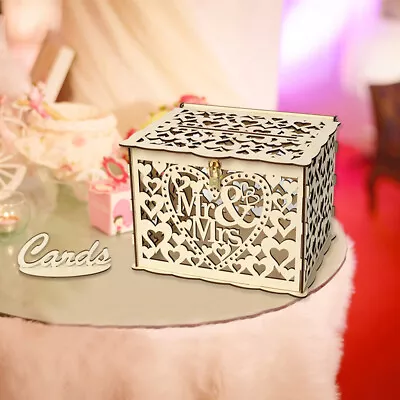 Baby Shower Holder Wooden Card Box DIY Envelope Birthday Large Hollow With Lock • $25.85